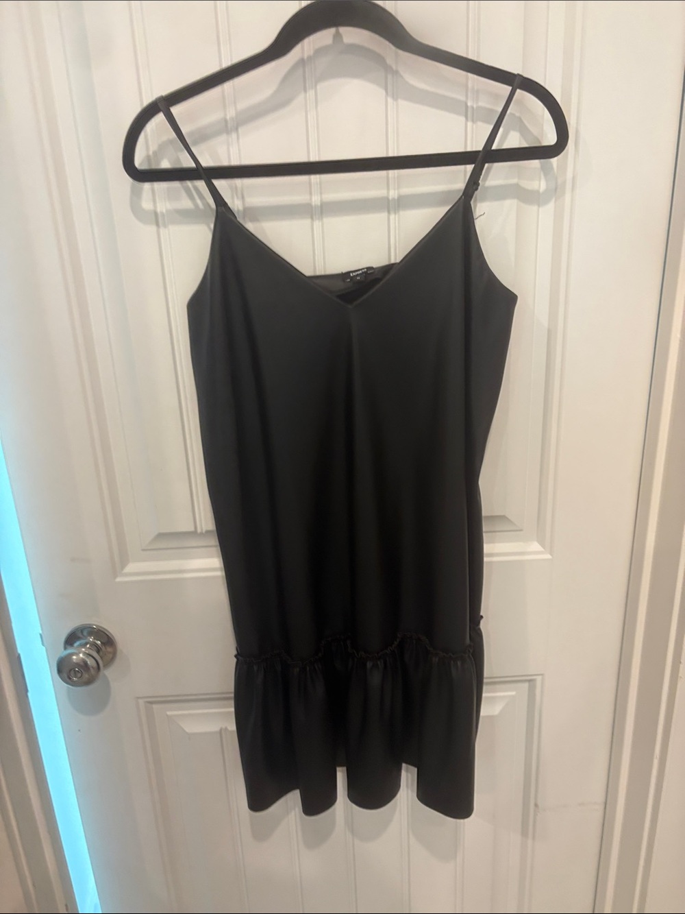 Express Black Feax Leather Slip Dress Camisole with Ruffle Hem
